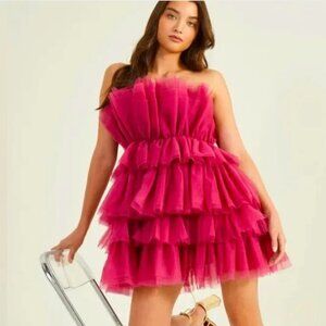 NWT Altar'd State Pink Strapless Mini Tulle Dress!